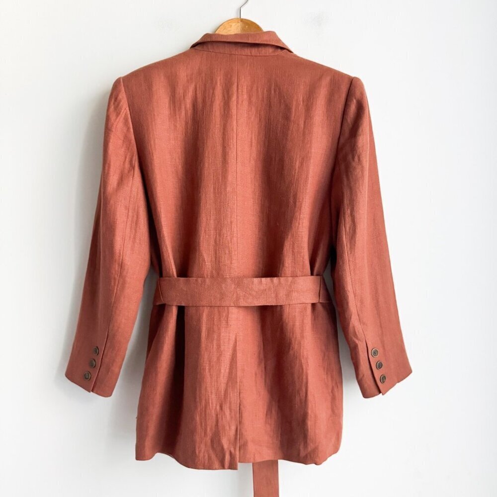 Ports International Holt Renfrew Linen Safari Blazer Bronze Belted 6 - Picture 3 of 5